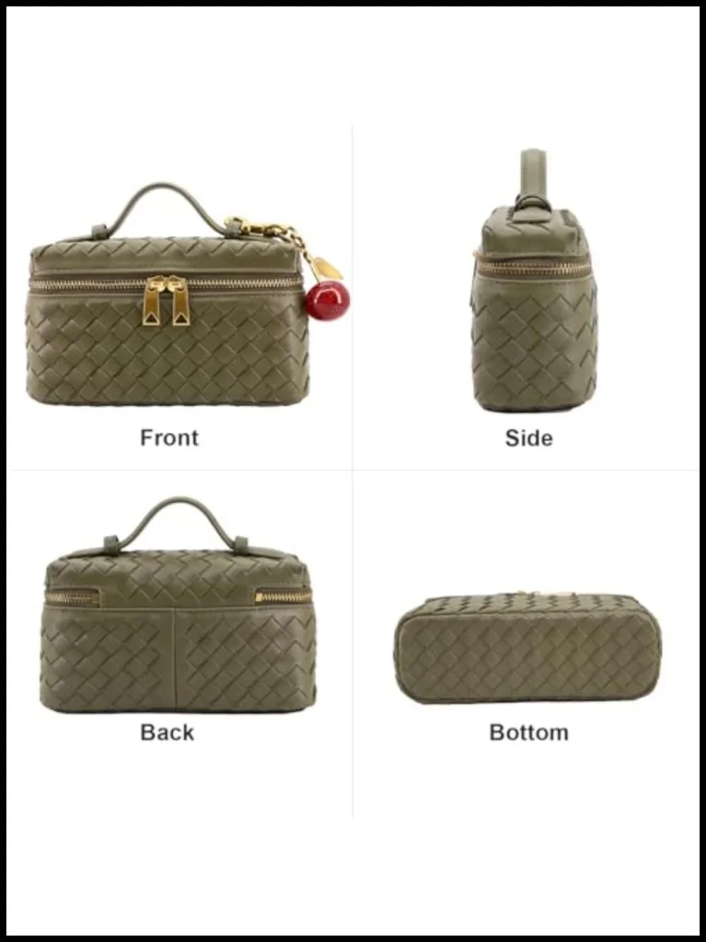 Woven Box Crossbody Bag Mini Top Handle Clutch Purse Vanity Bag with Cherry